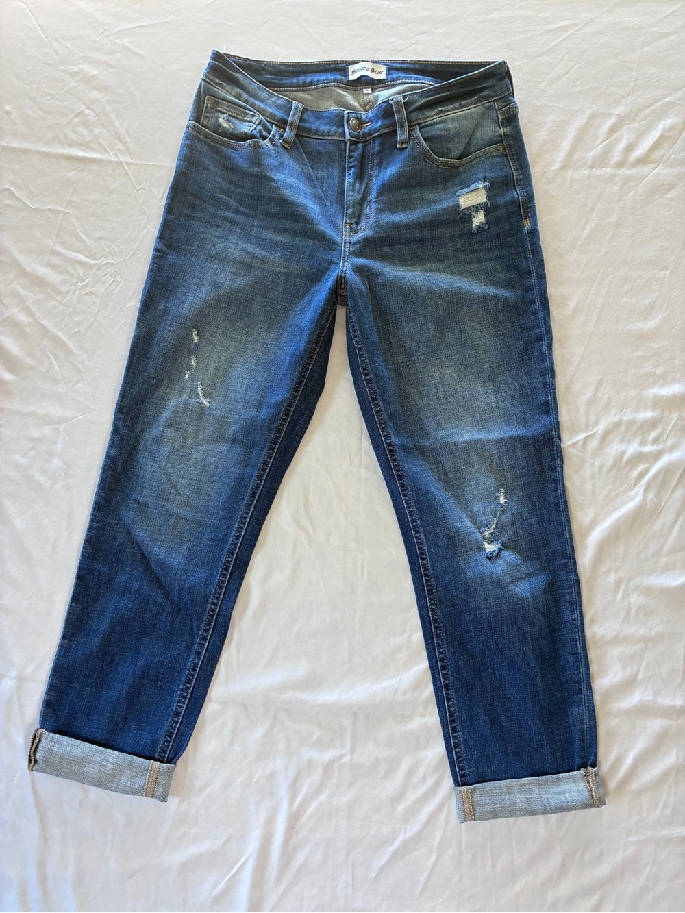 Studio Blue Relaxed Straight Leg Distressed Women's Jeans Rolled Cuff